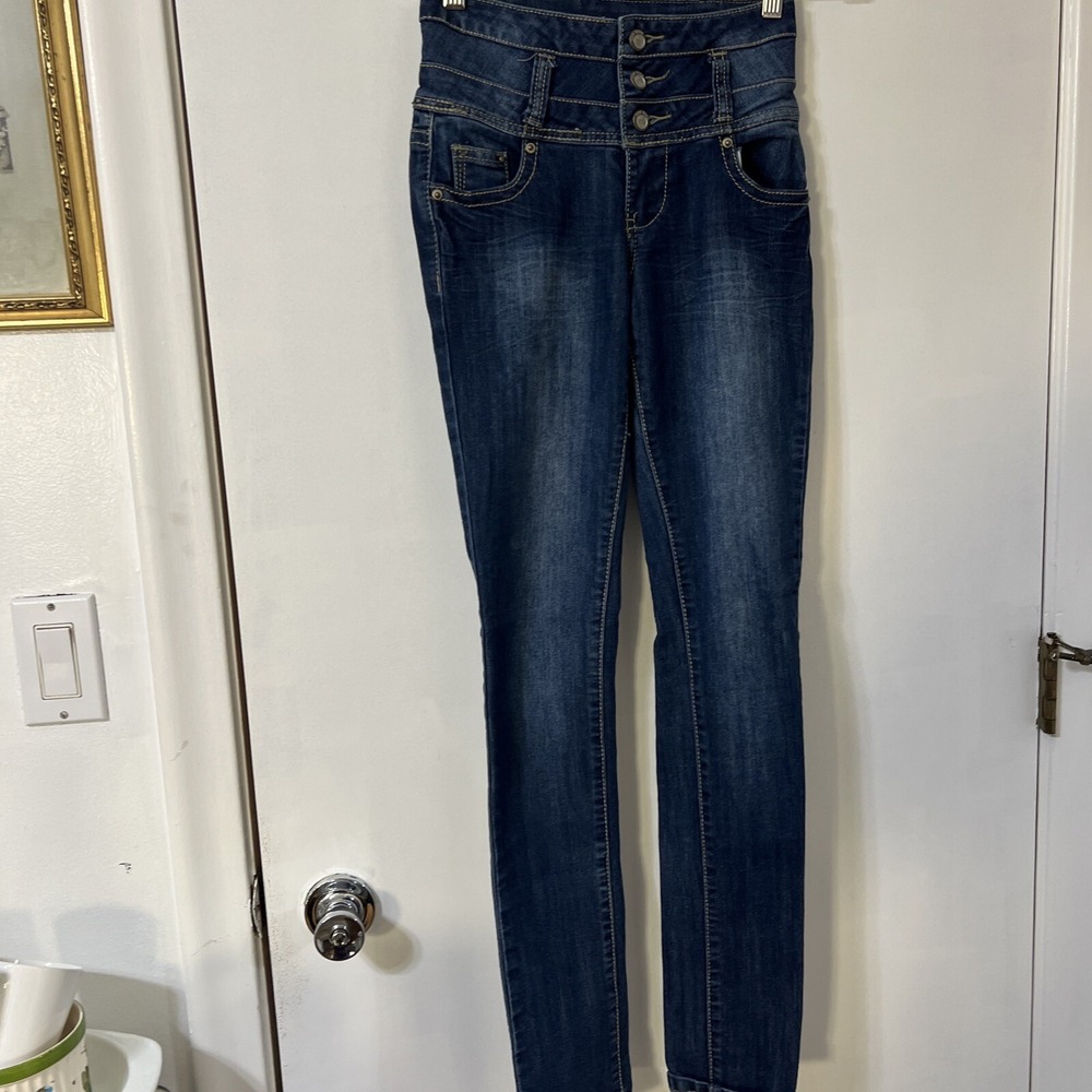 First Kiss Jeans Women's Size 0 Dark‎ Blue High Rise Button Closure